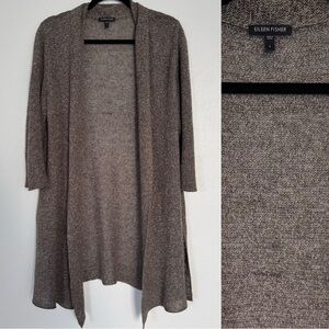 Eileen Fisher Cardigan Women Large Brown‎ 100% Linen Open Knit Casual Lagenlook